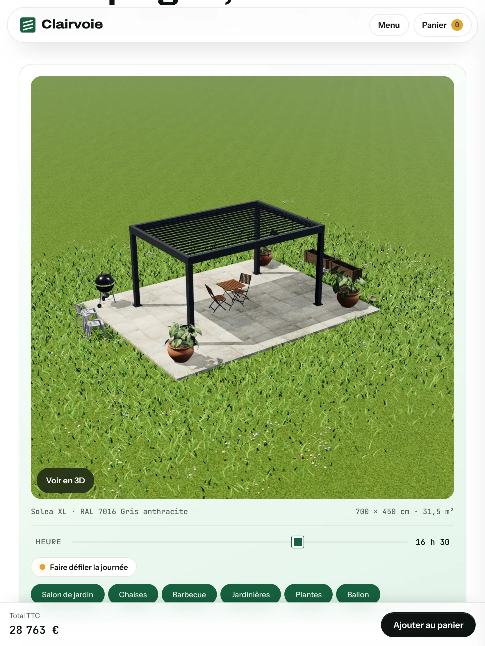 Clairvoie — Le configurateur et son prix en direct (tablette)
