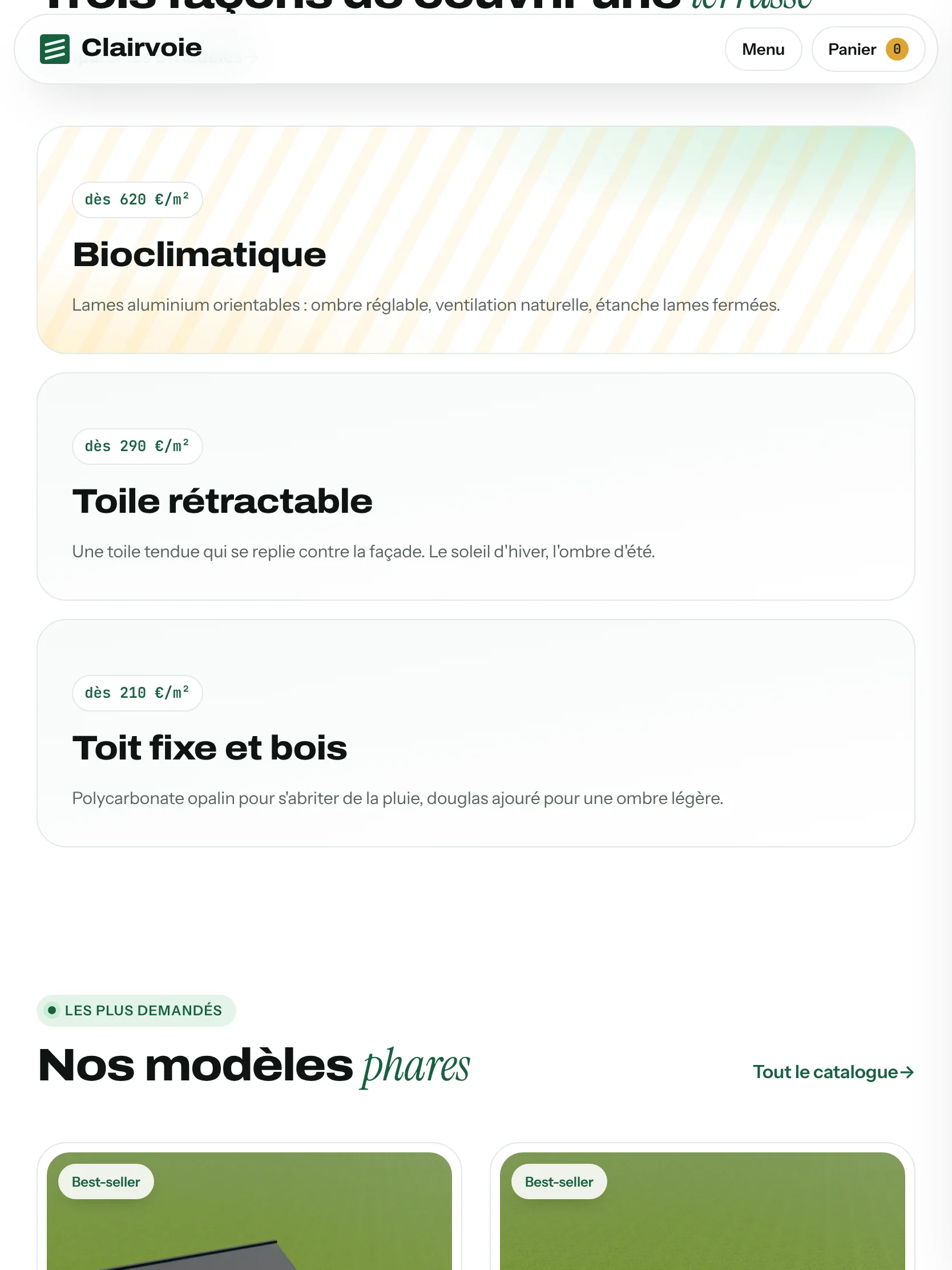 Clairvoie — Les trois gammes et les modèles phares (tablette)