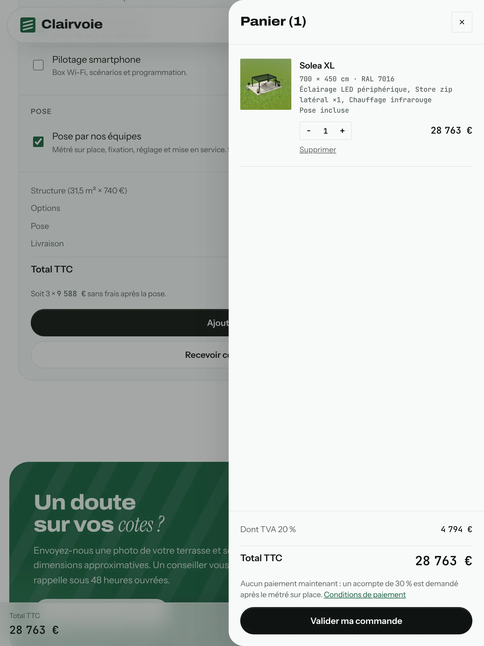 Clairvoie — Le panier et la demande de commande (tablette)