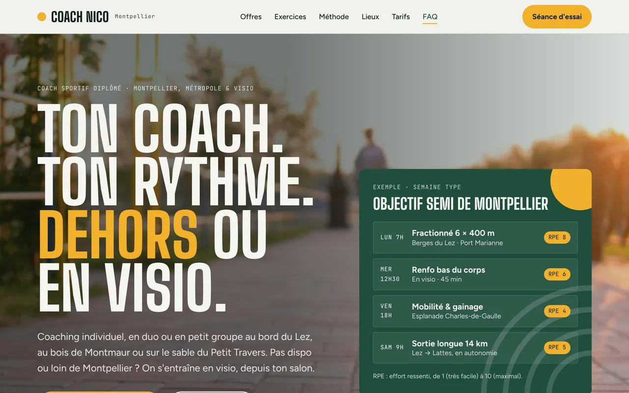 Page d'accueil du site Coach Nico
