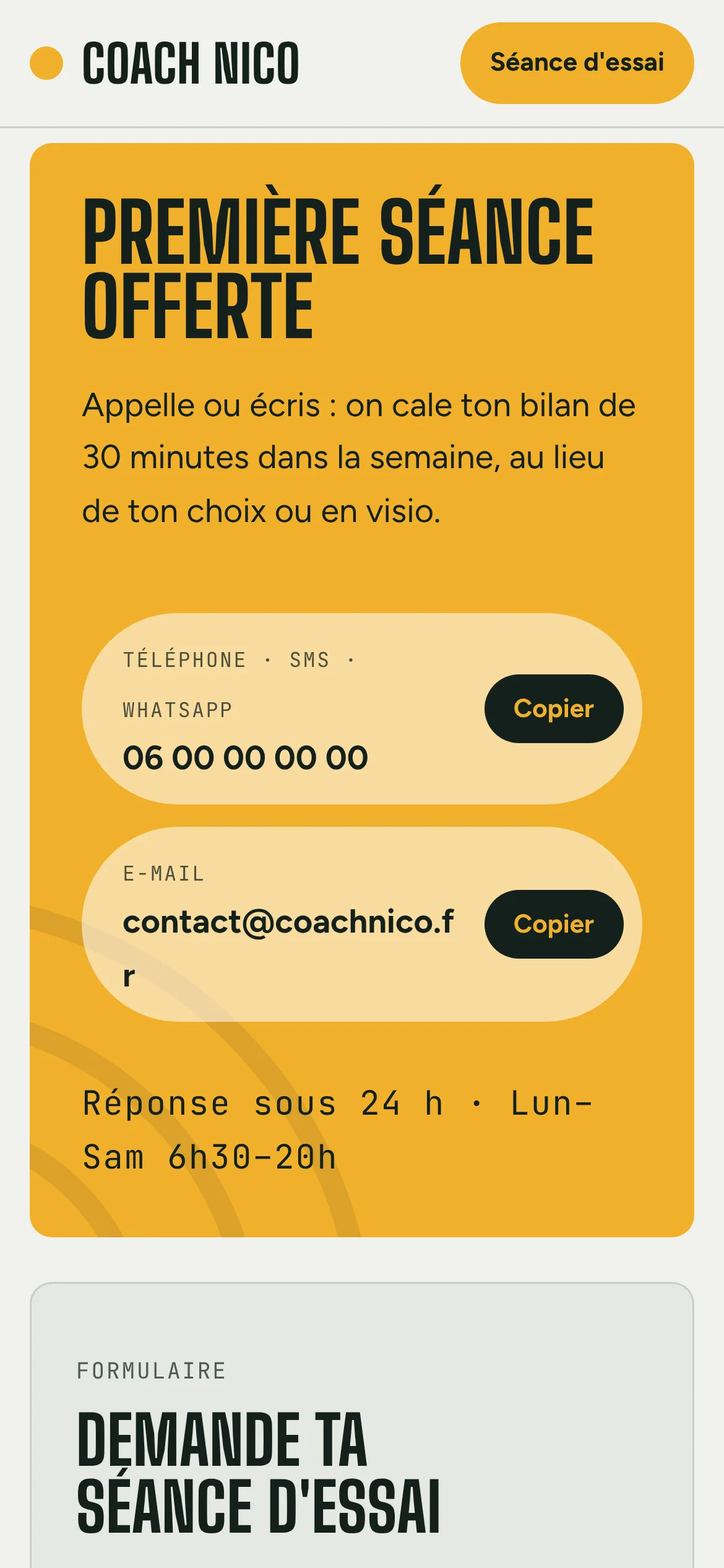 Coach Nico — La demande de séance d’essai (téléphone)