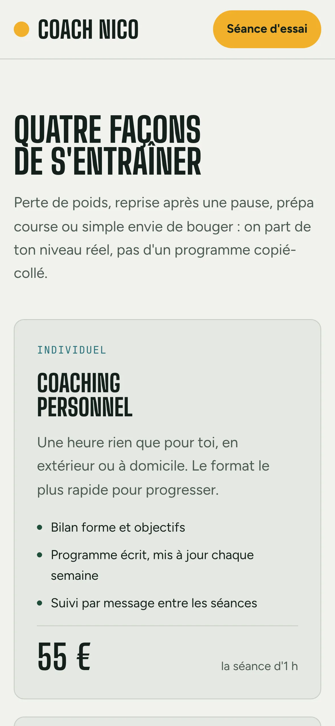 Coach Nico — Les quatre offres (téléphone)