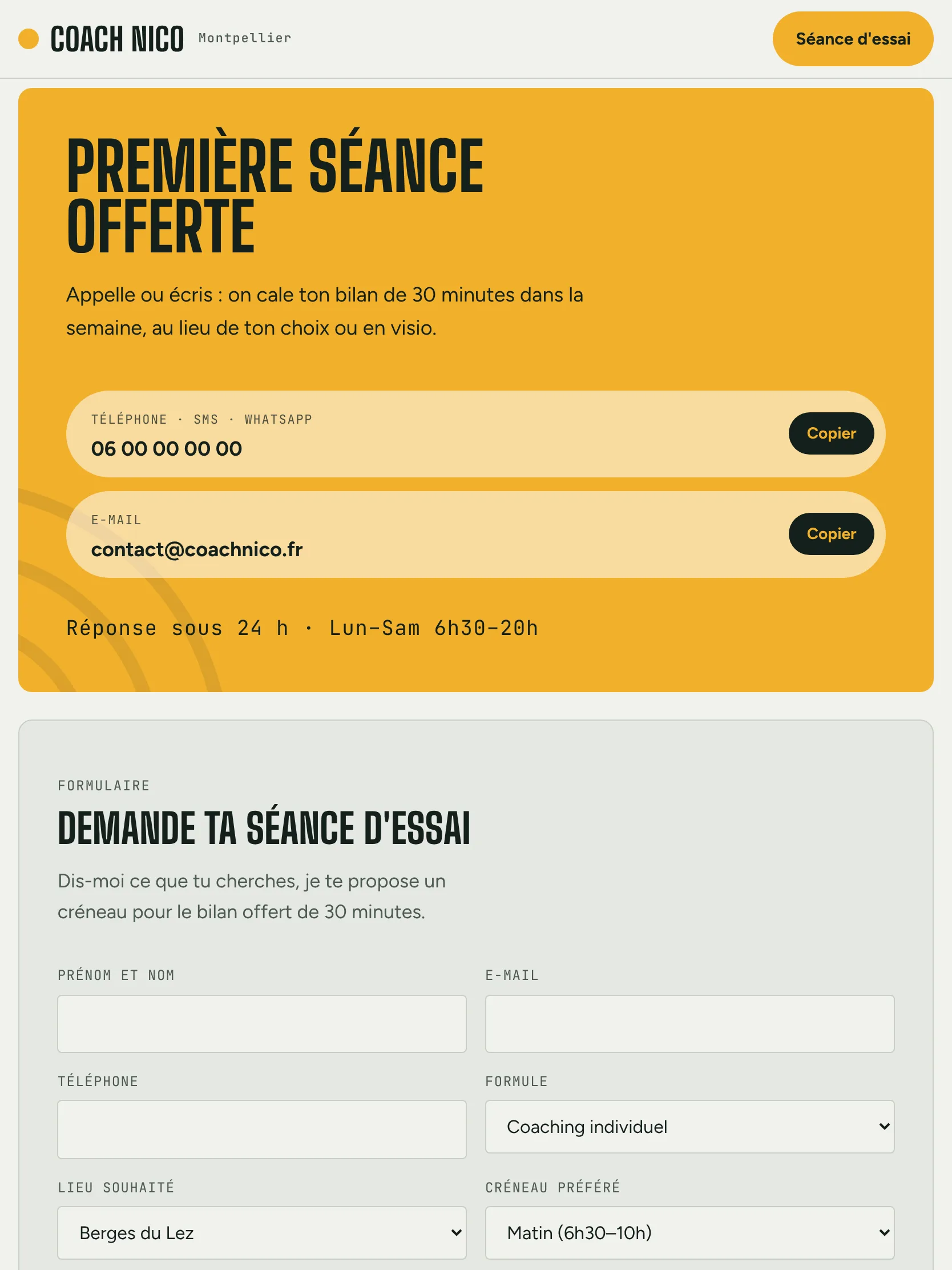 Coach Nico — La demande de séance d’essai (tablette)