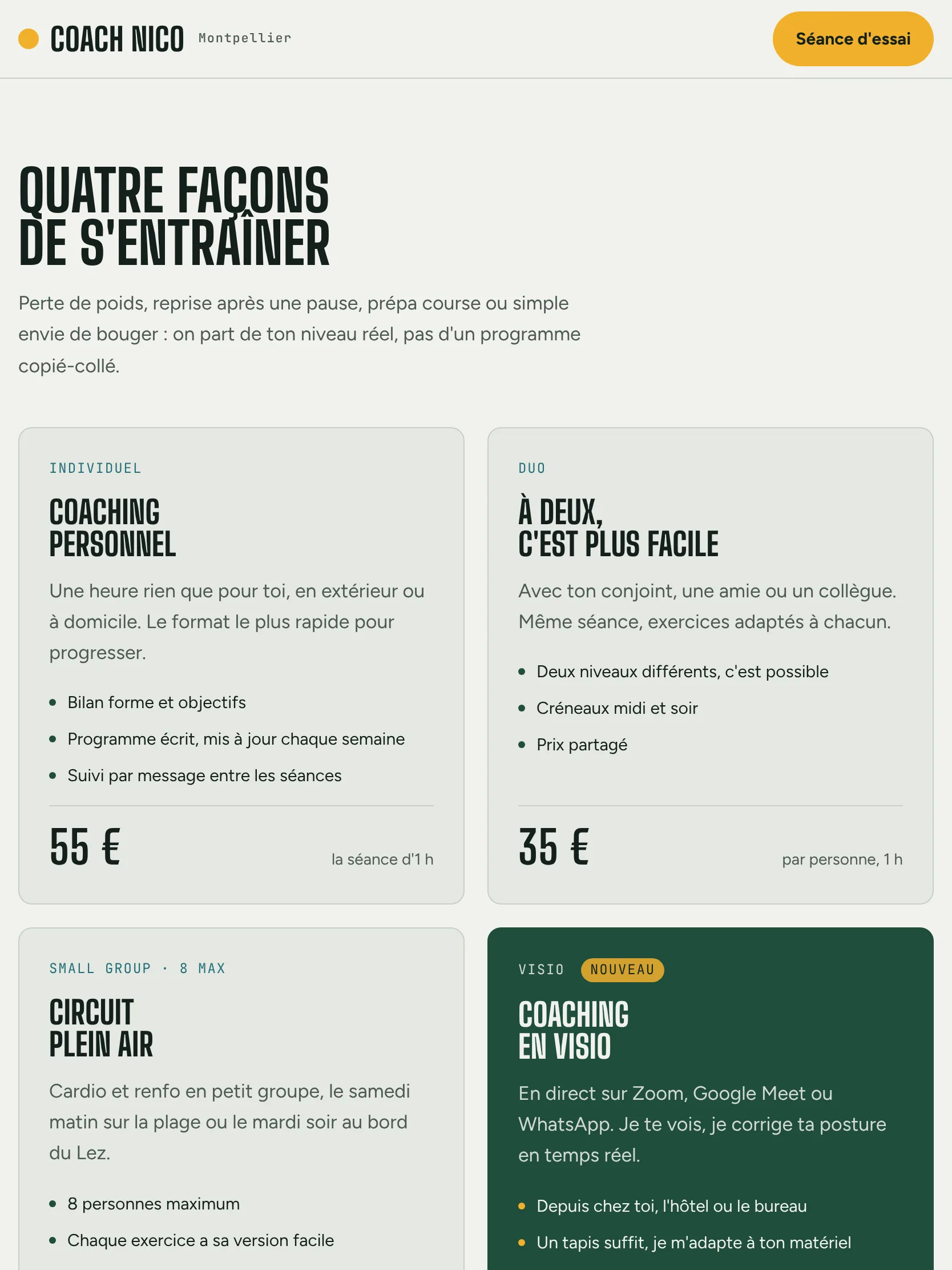 Coach Nico — Les quatre offres (tablette)