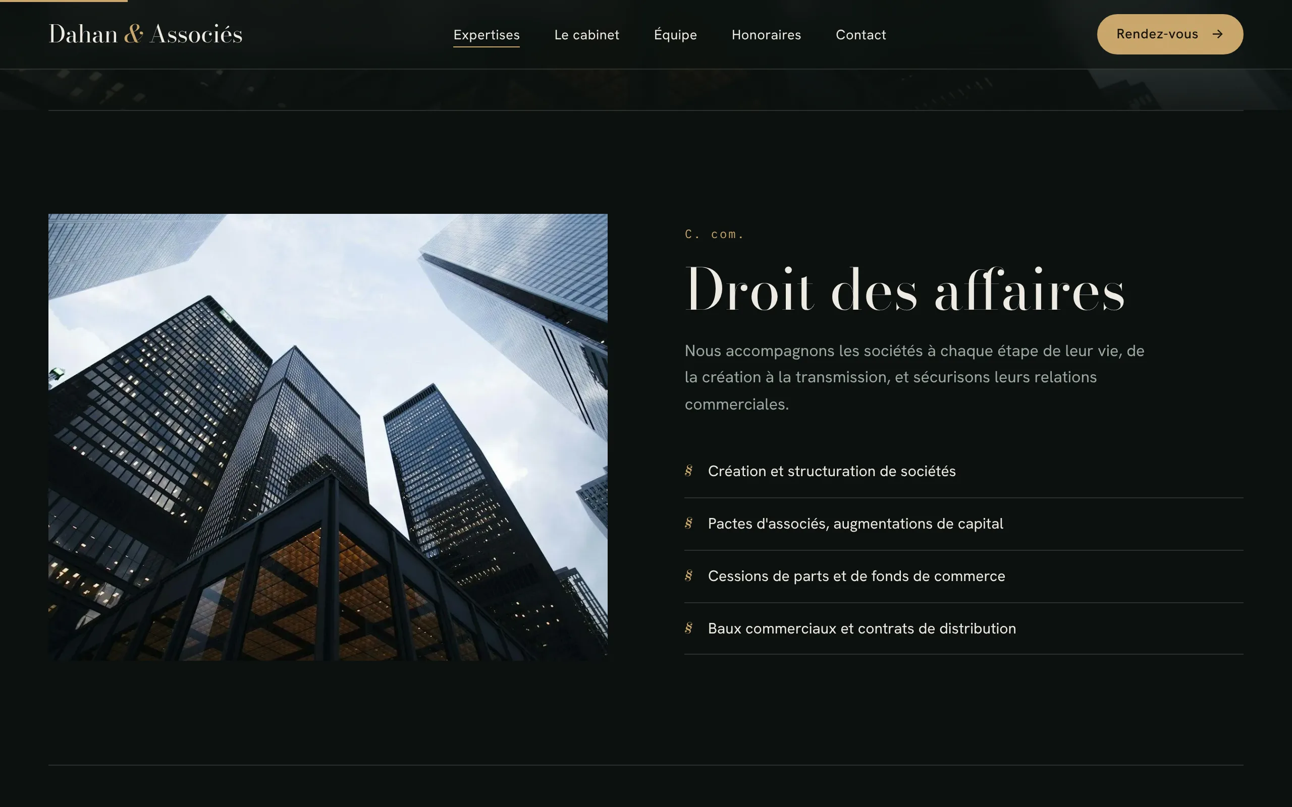 Dahan & Associés — Les six domaines (écran)
