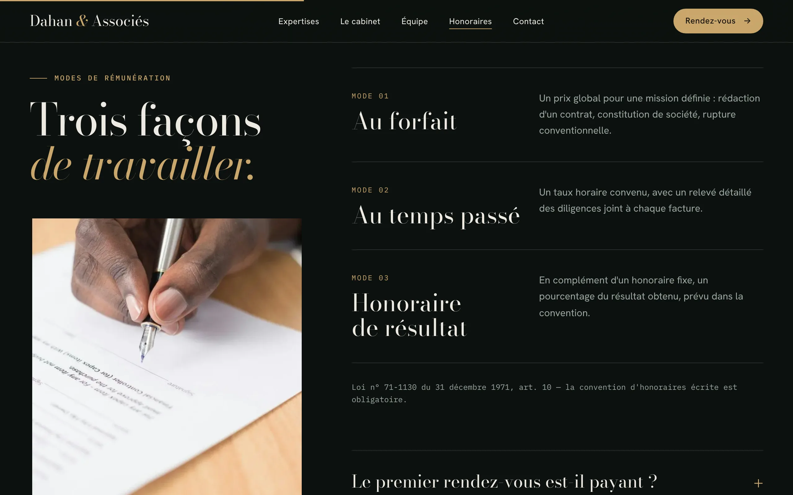 Dahan & Associés — Les honoraires (écran)