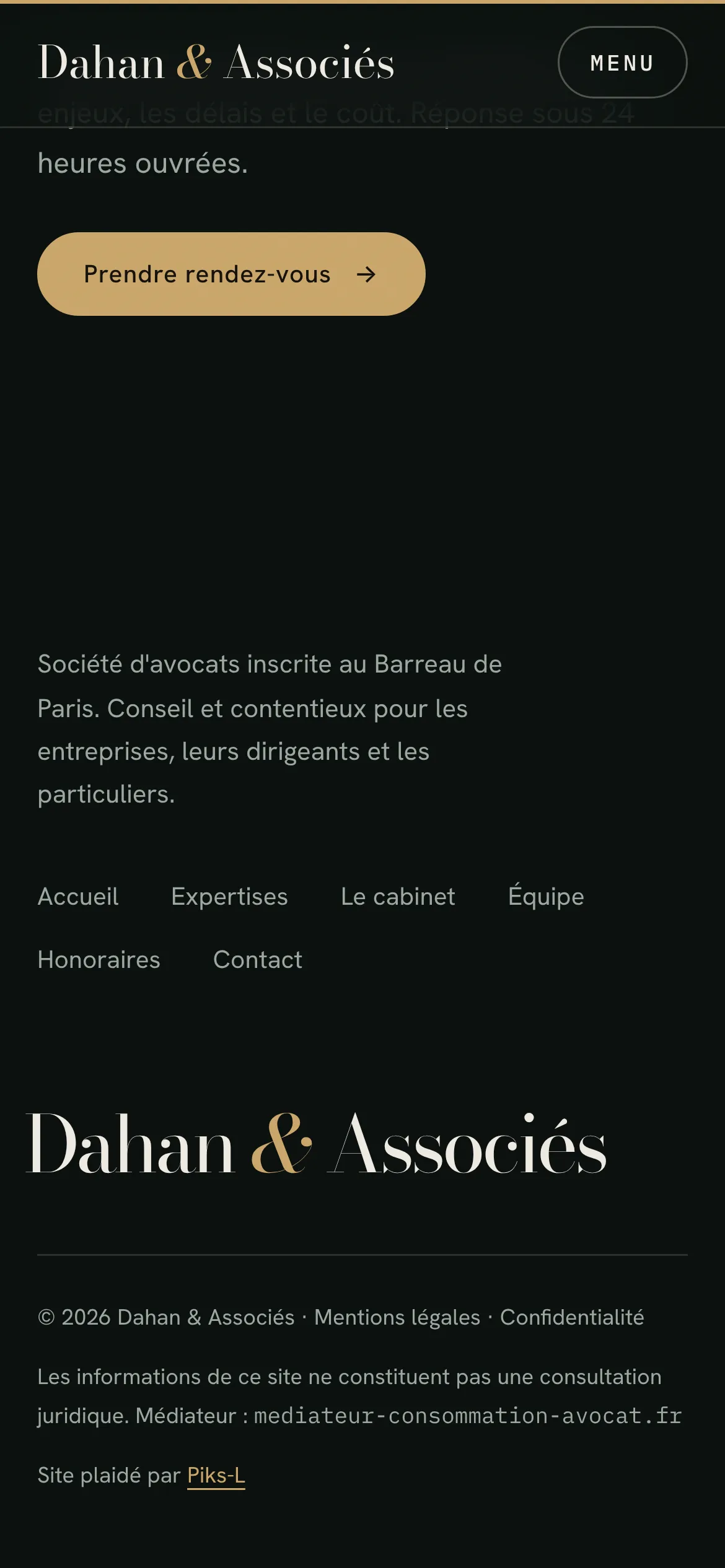 Dahan & Associés — Pied de page (téléphone)