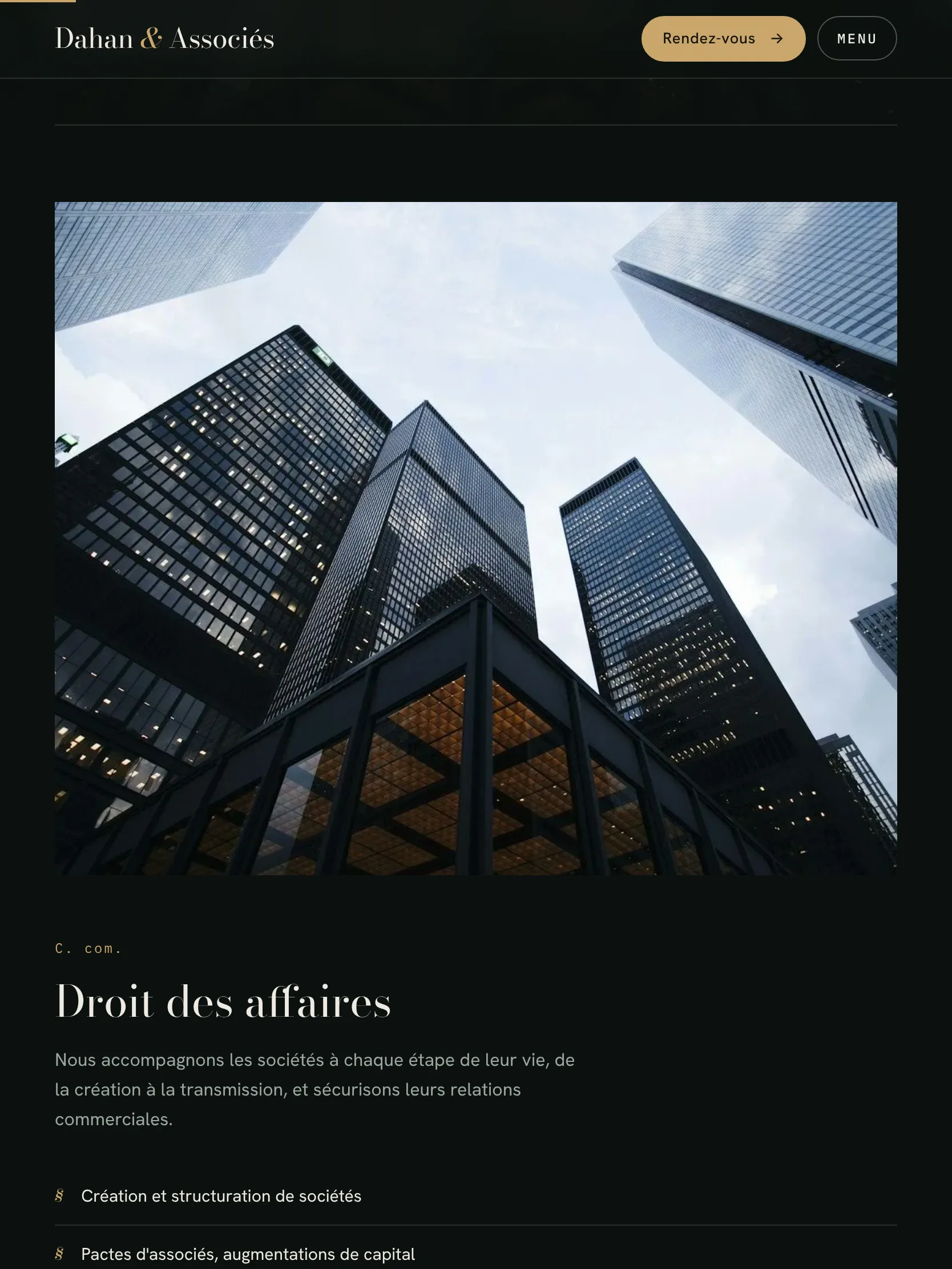 Dahan & Associés — Les six domaines (tablette)