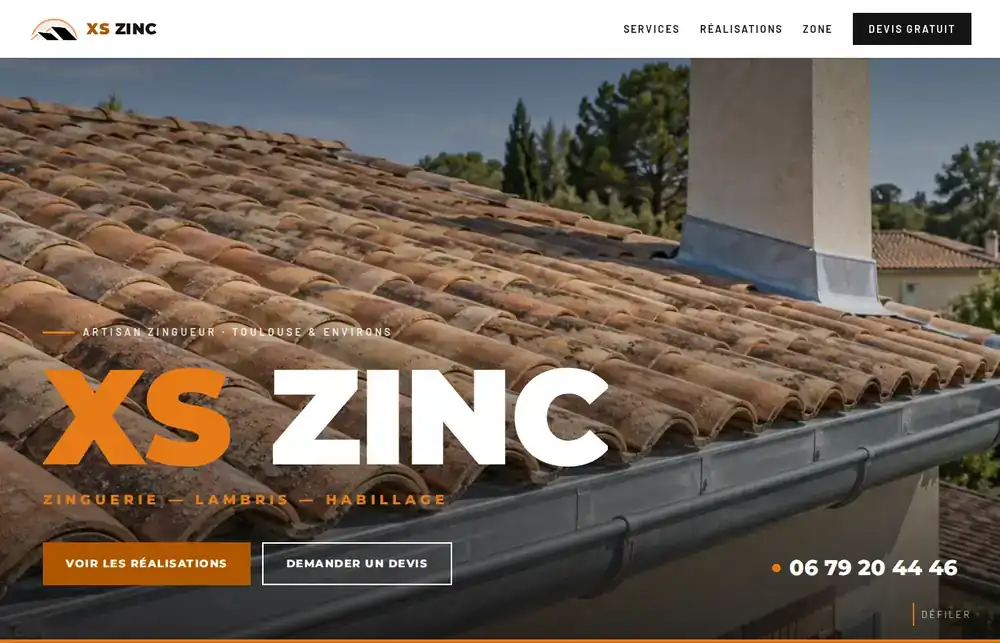 Page d'accueil du site XS Zinc