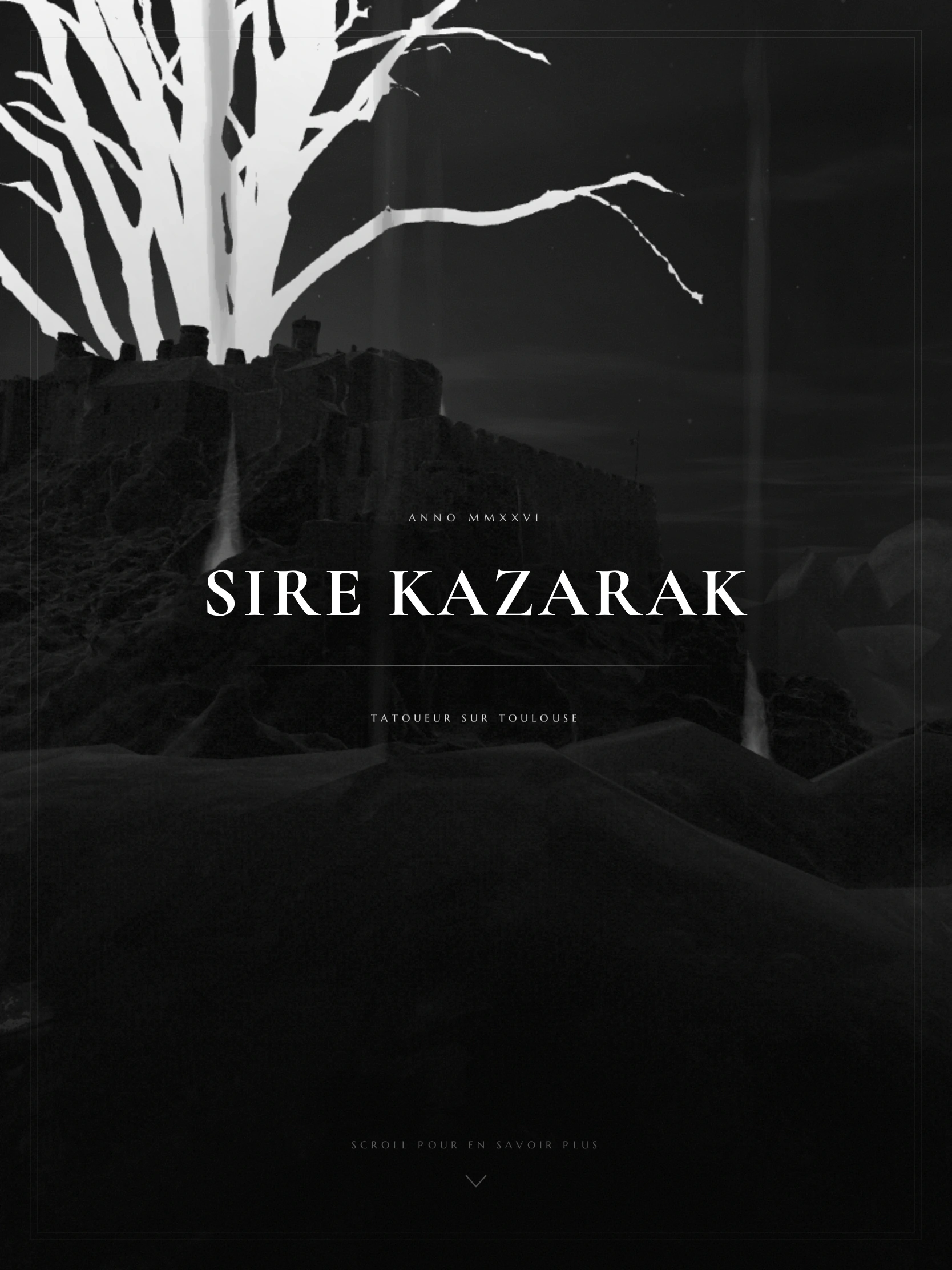 Sire Kazarak — Haut de la page d'accueil (tablette)