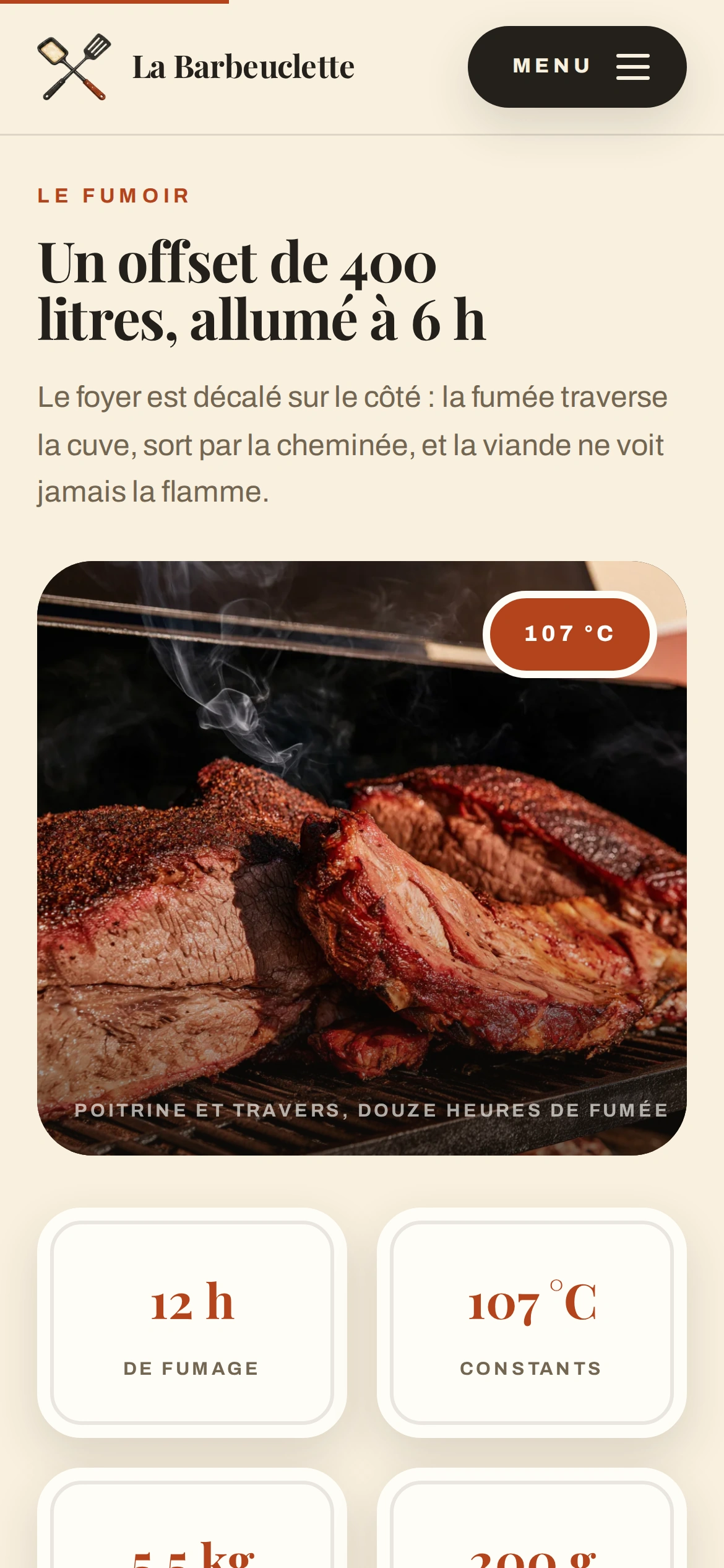 La Barbeuclette — Un offset de 400 litres, allumé à 6 h (téléphone)