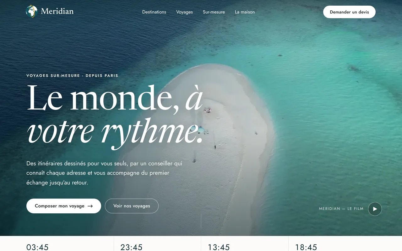 Page d'accueil du site Meridian Voyages