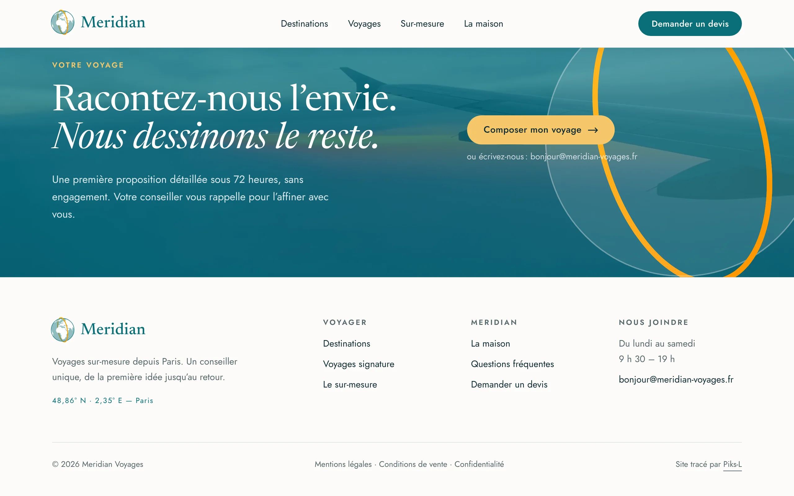 Meridian Voyages — Pied de page (écran)