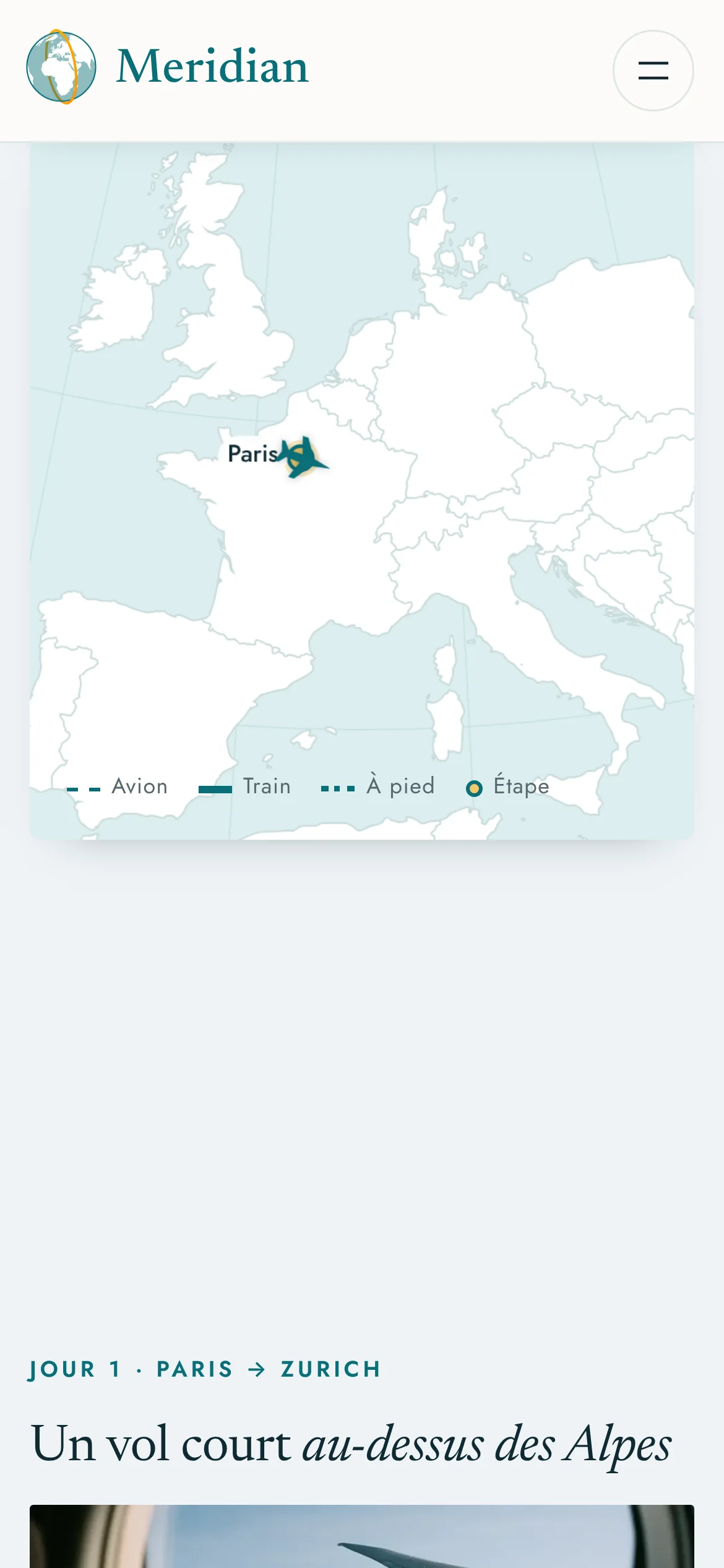 Meridian Voyages — Le trajet sur le globe (téléphone)