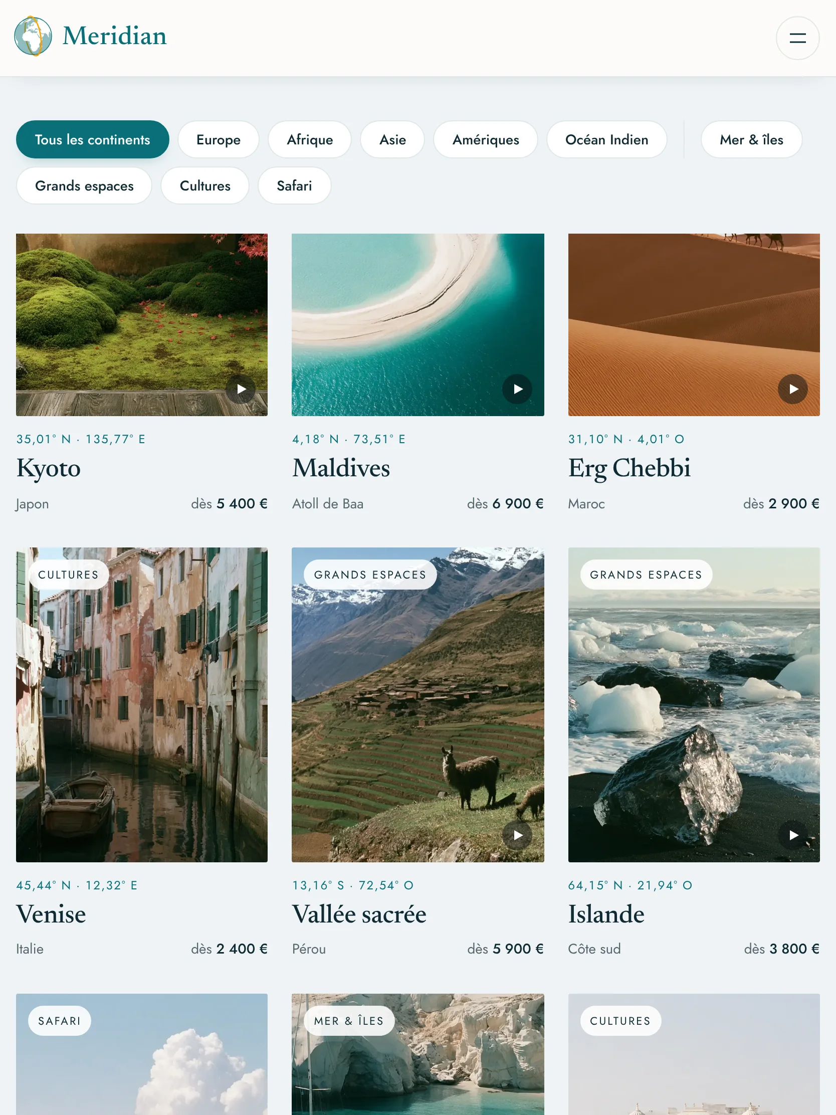 Meridian Voyages — Les douze destinations (tablette)