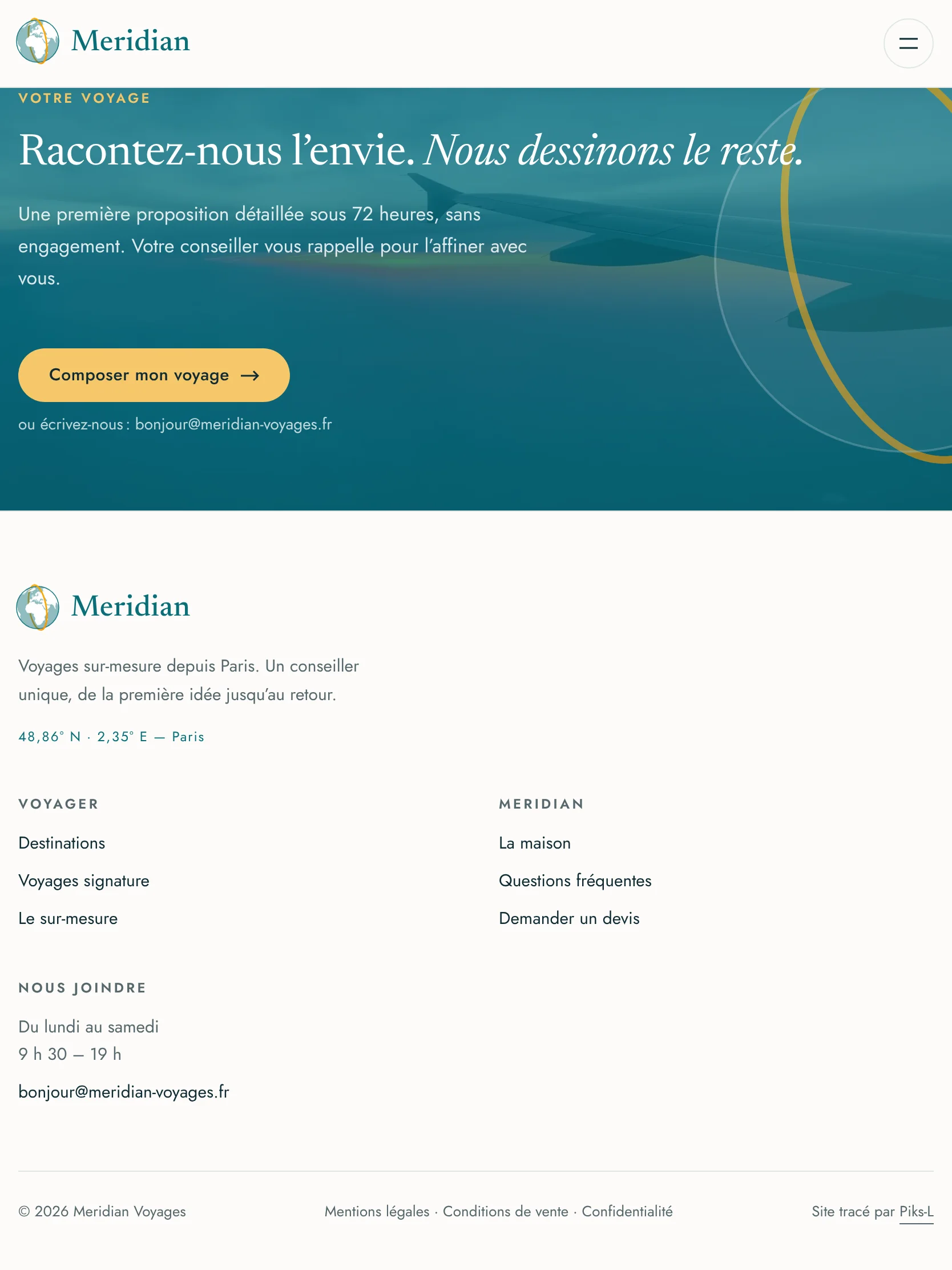 Meridian Voyages — Pied de page (tablette)