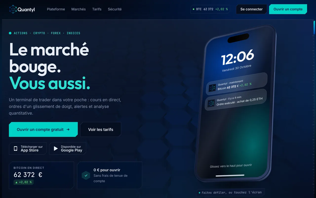 Page d'accueil du site Quantyl Trading