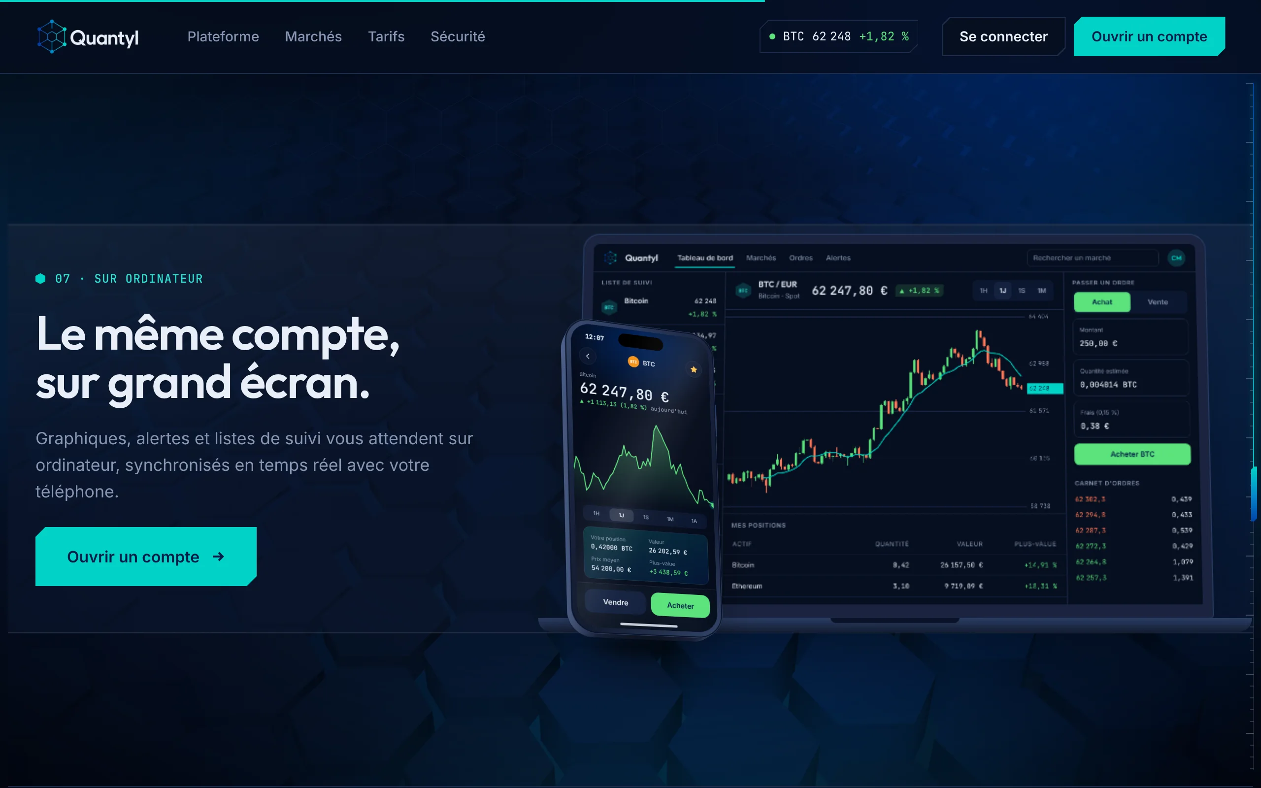 Quantyl Trading — Le même compte sur ordinateur (écran)