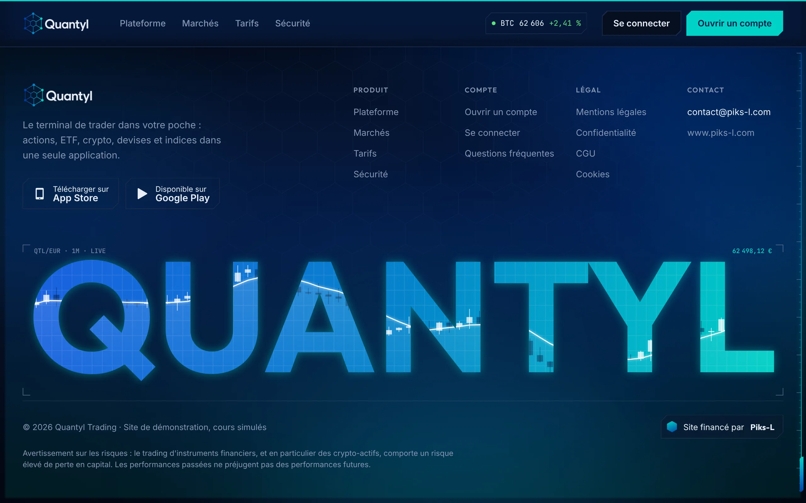 Quantyl Trading — Pied de page (écran)