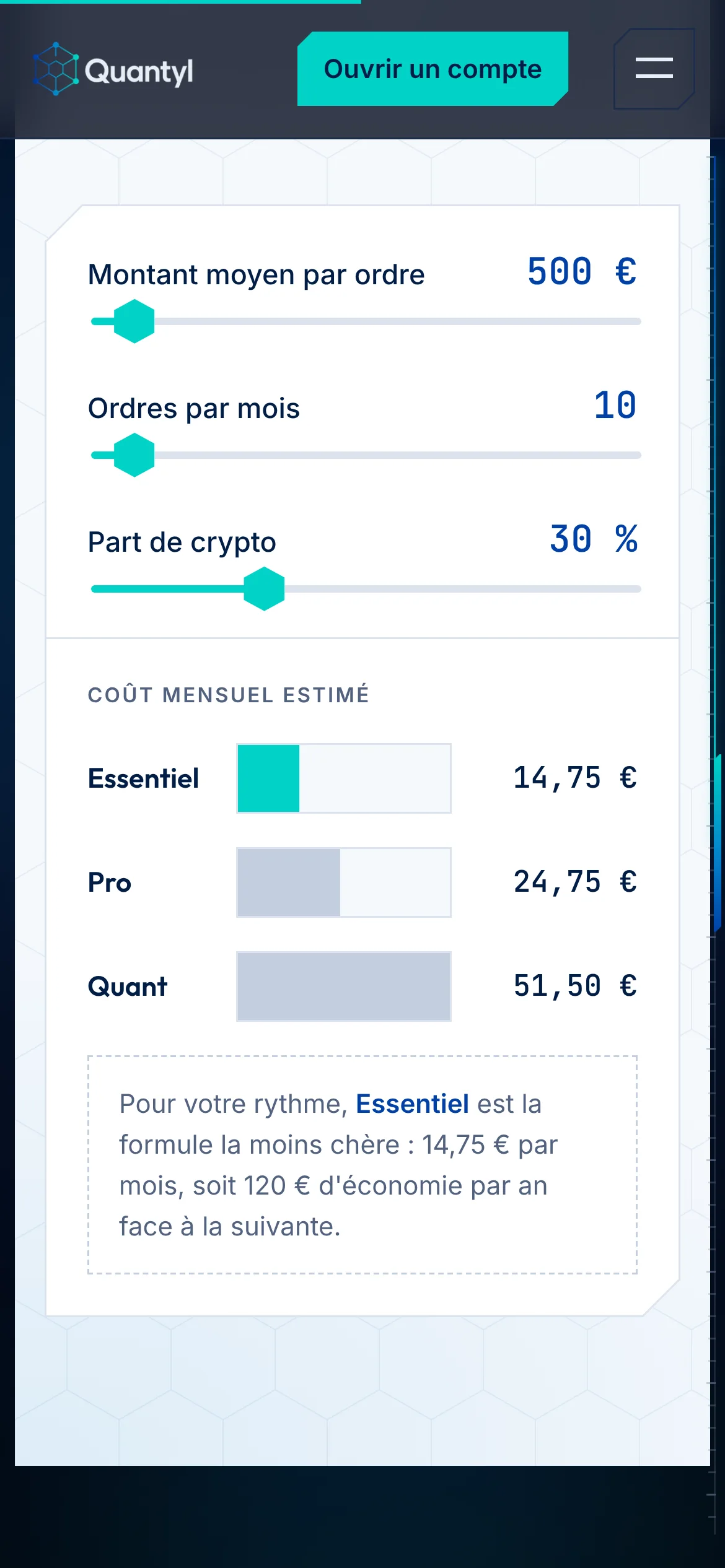 Quantyl Trading — Le calculateur de frais (téléphone)