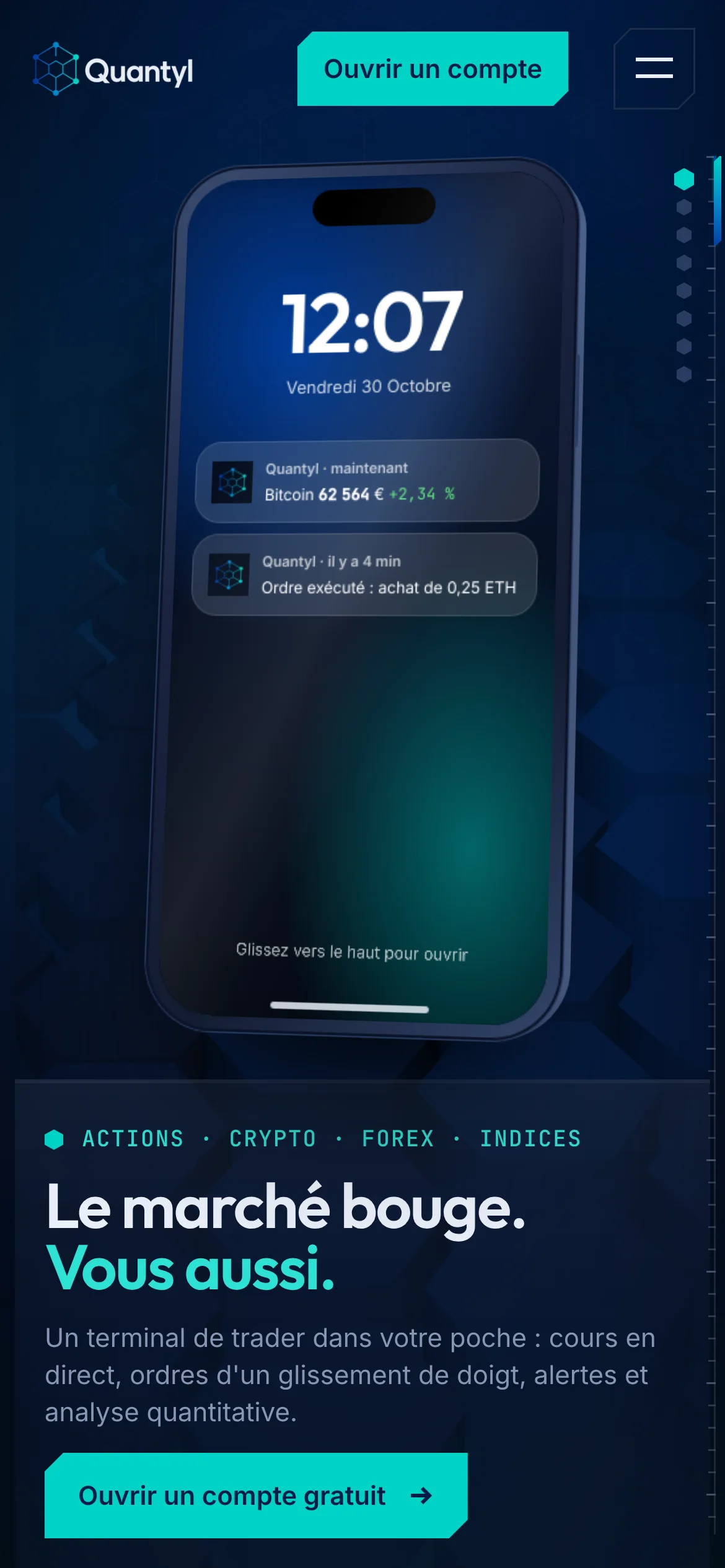 Quantyl Trading — Haut de la page d’accueil (téléphone)