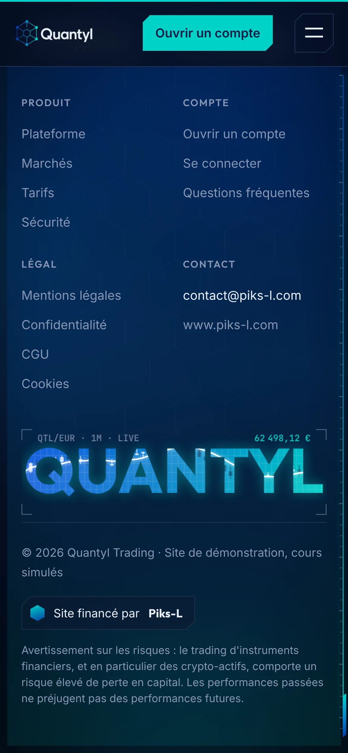 Quantyl Trading — Pied de page (téléphone)