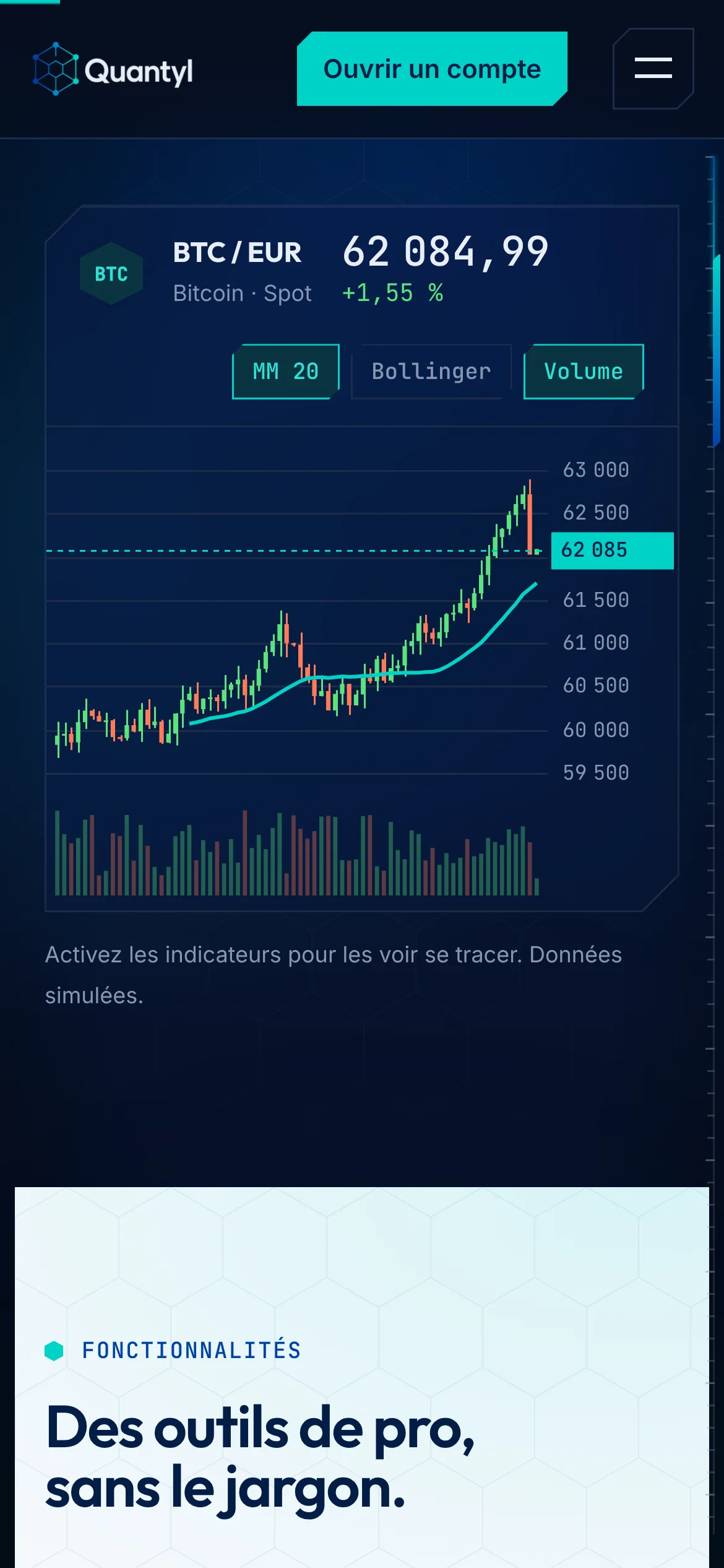Quantyl Trading — Le terminal de la plateforme (téléphone)