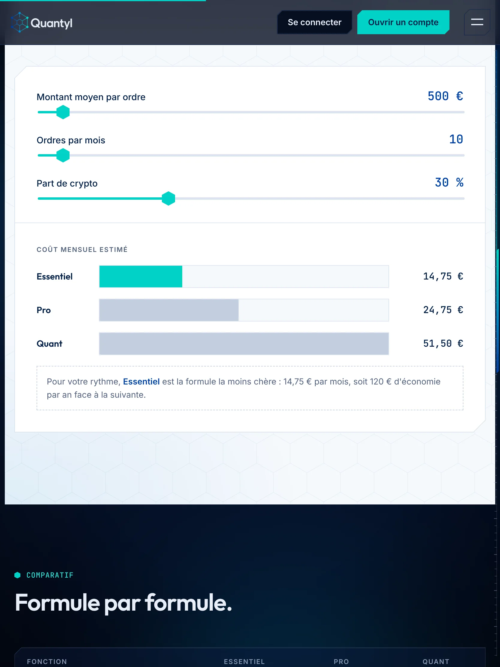 Quantyl Trading — Le calculateur de frais (tablette)