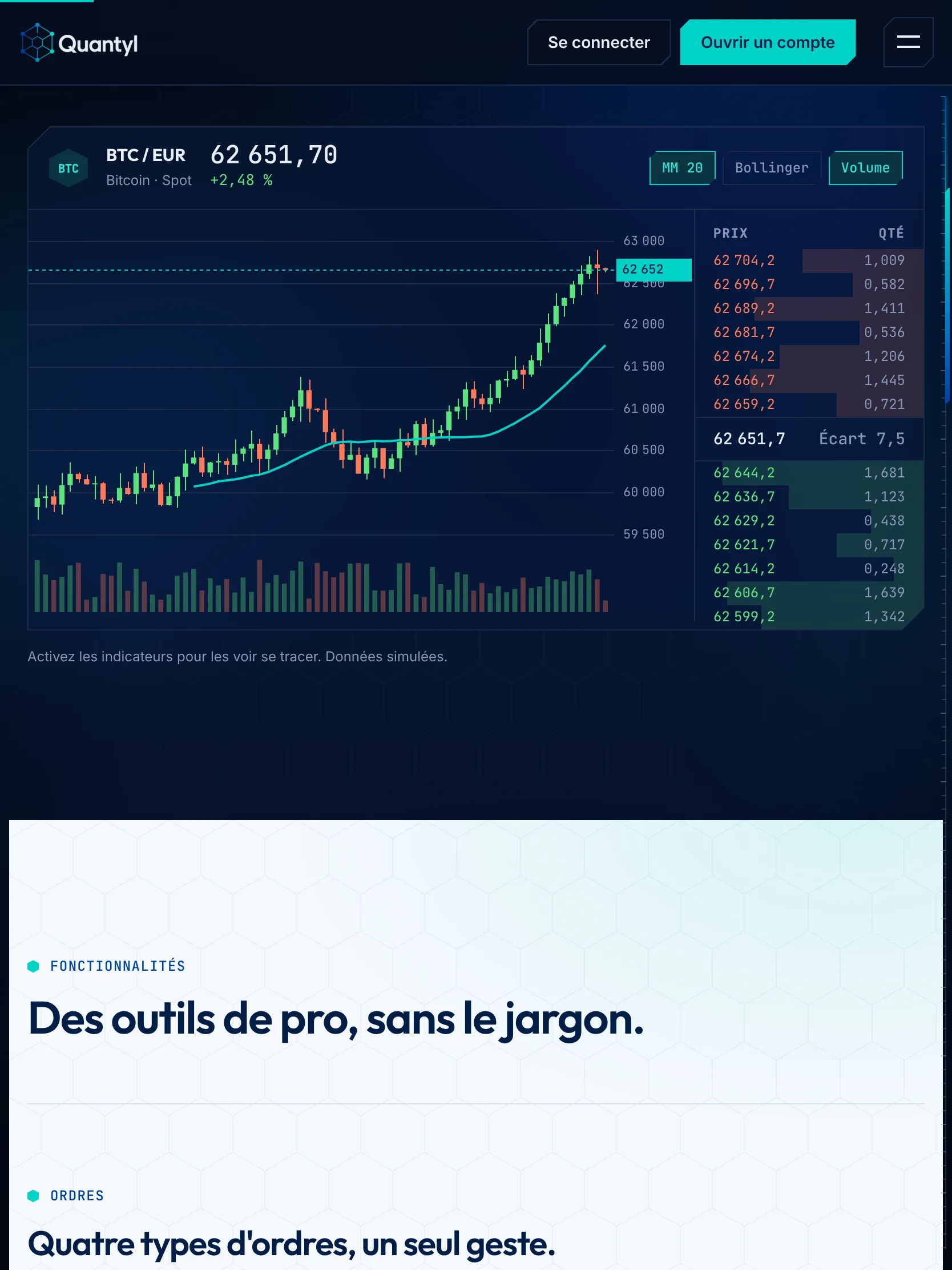 Quantyl Trading — Le terminal de la plateforme (tablette)