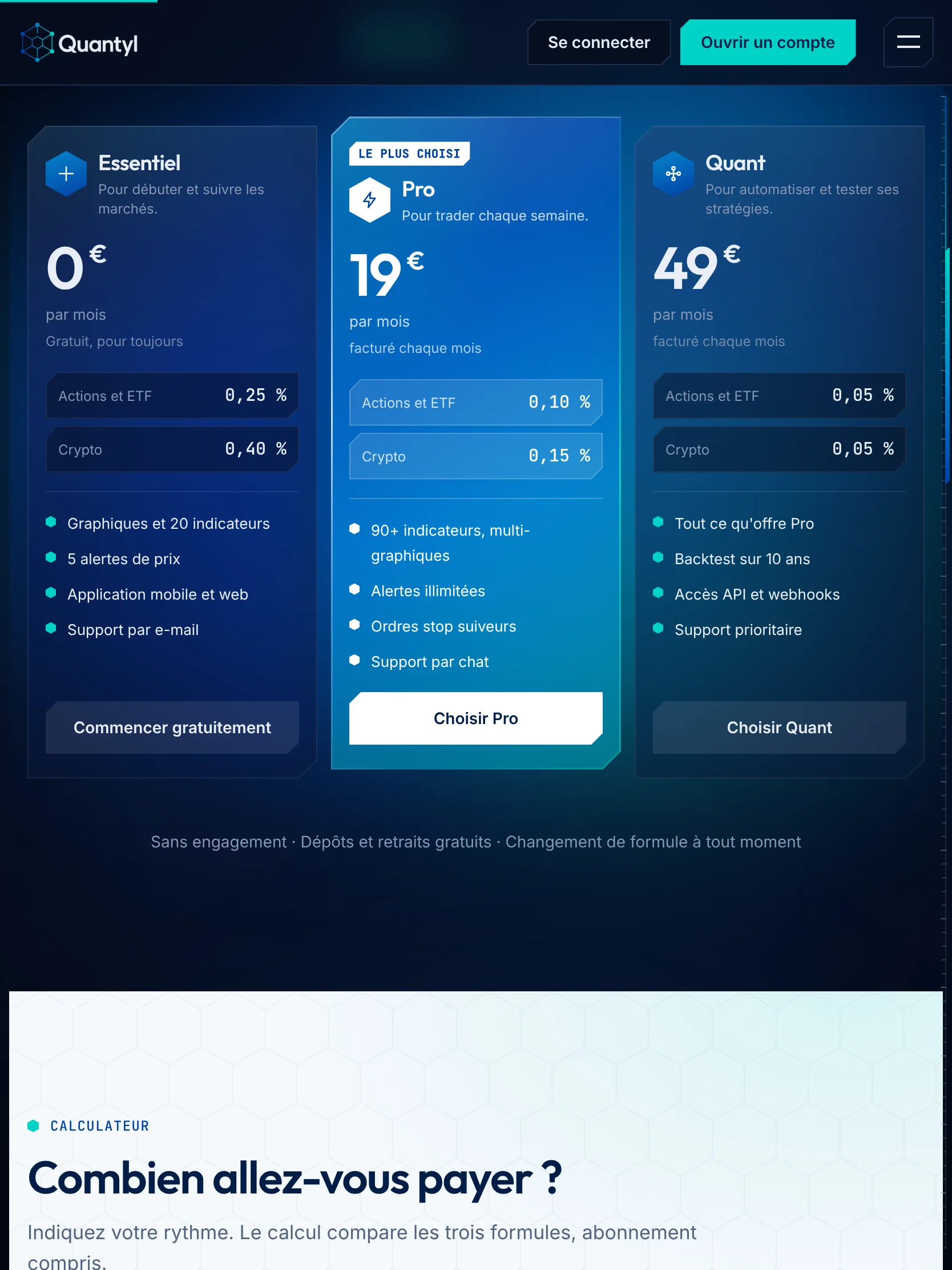 Quantyl Trading — Les trois formules (tablette)