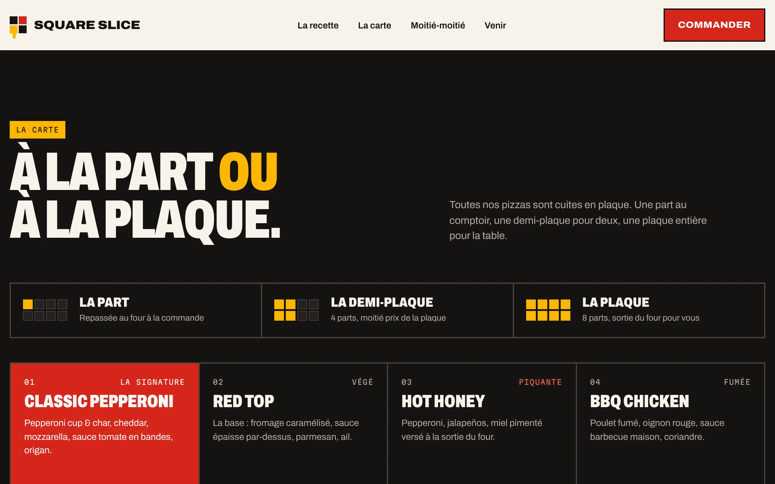 Square Slice — La carte (écran)