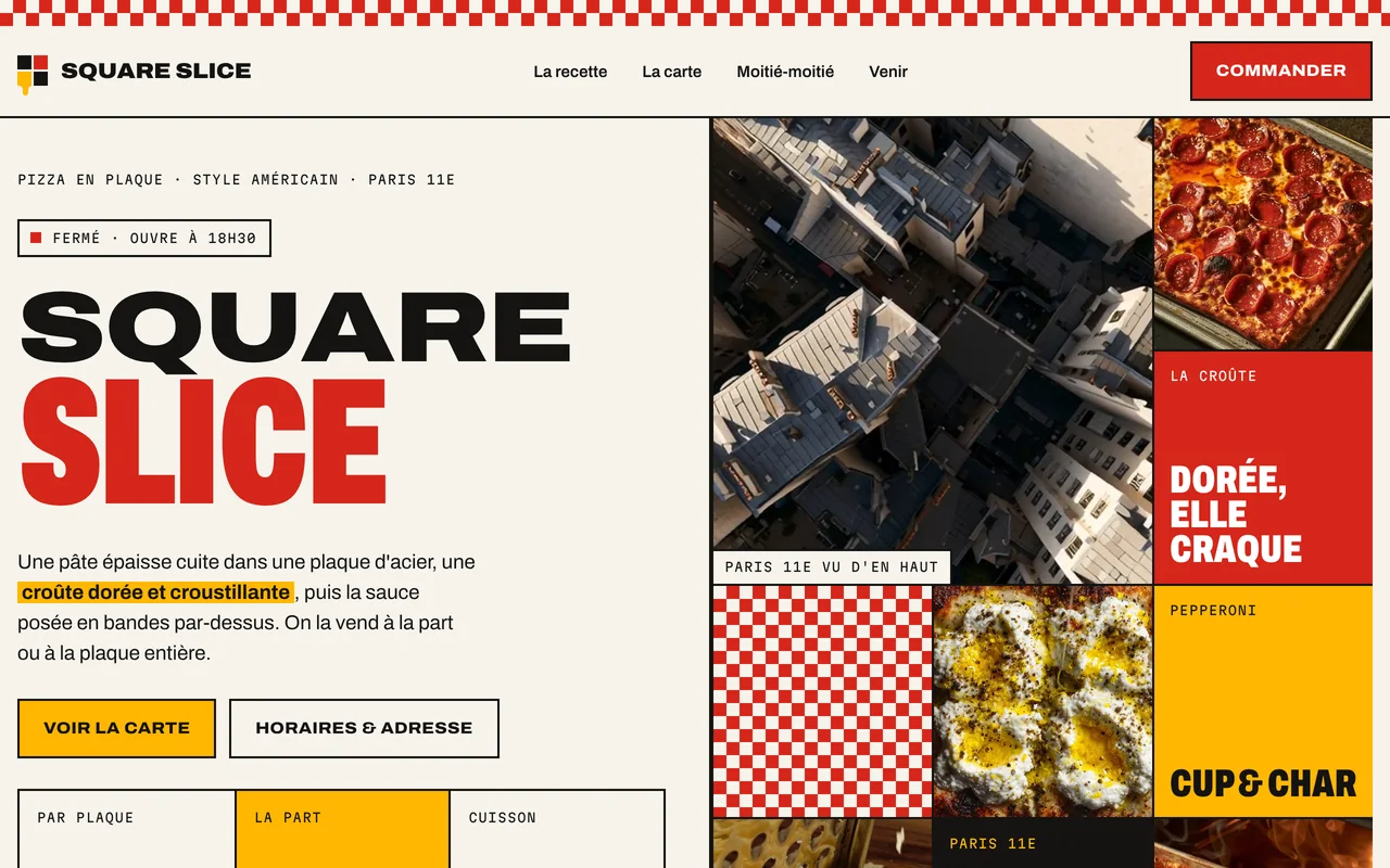 Page d'accueil du site Square Slice