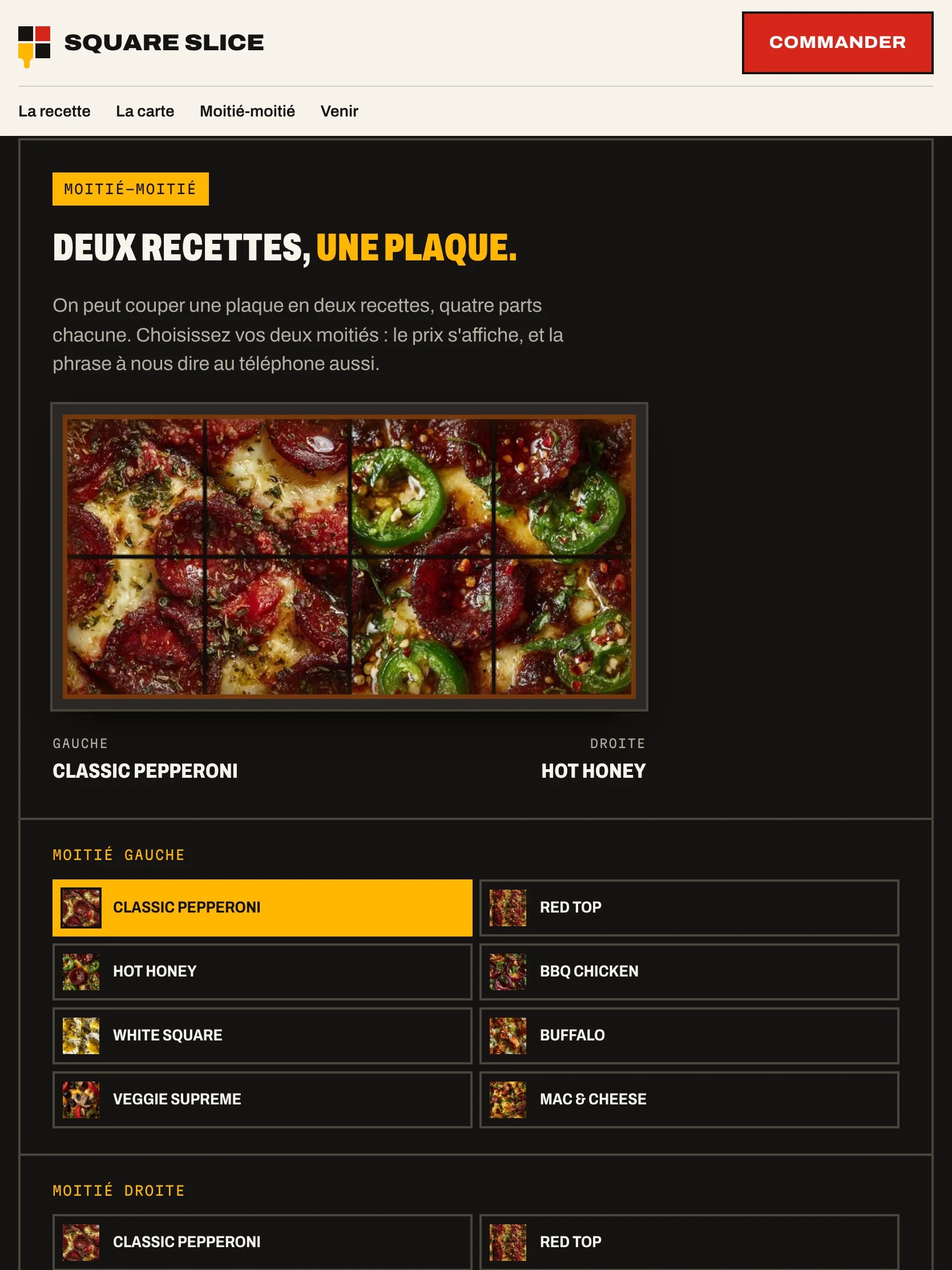 Square Slice — Le moitié-moitié et la précommande (tablette)
