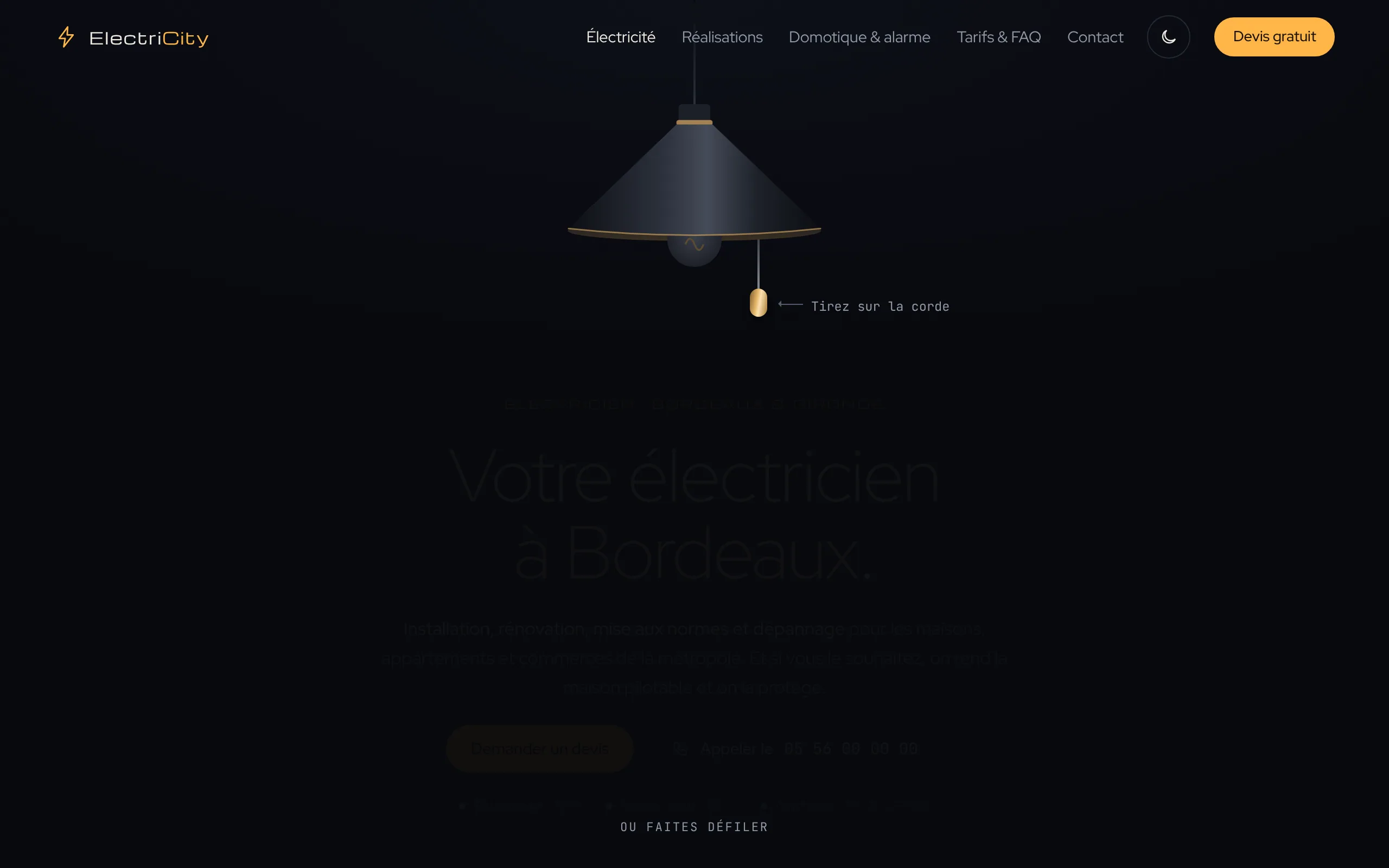 ElectriCity — L’ouverture : la lampe éteinte (écran)