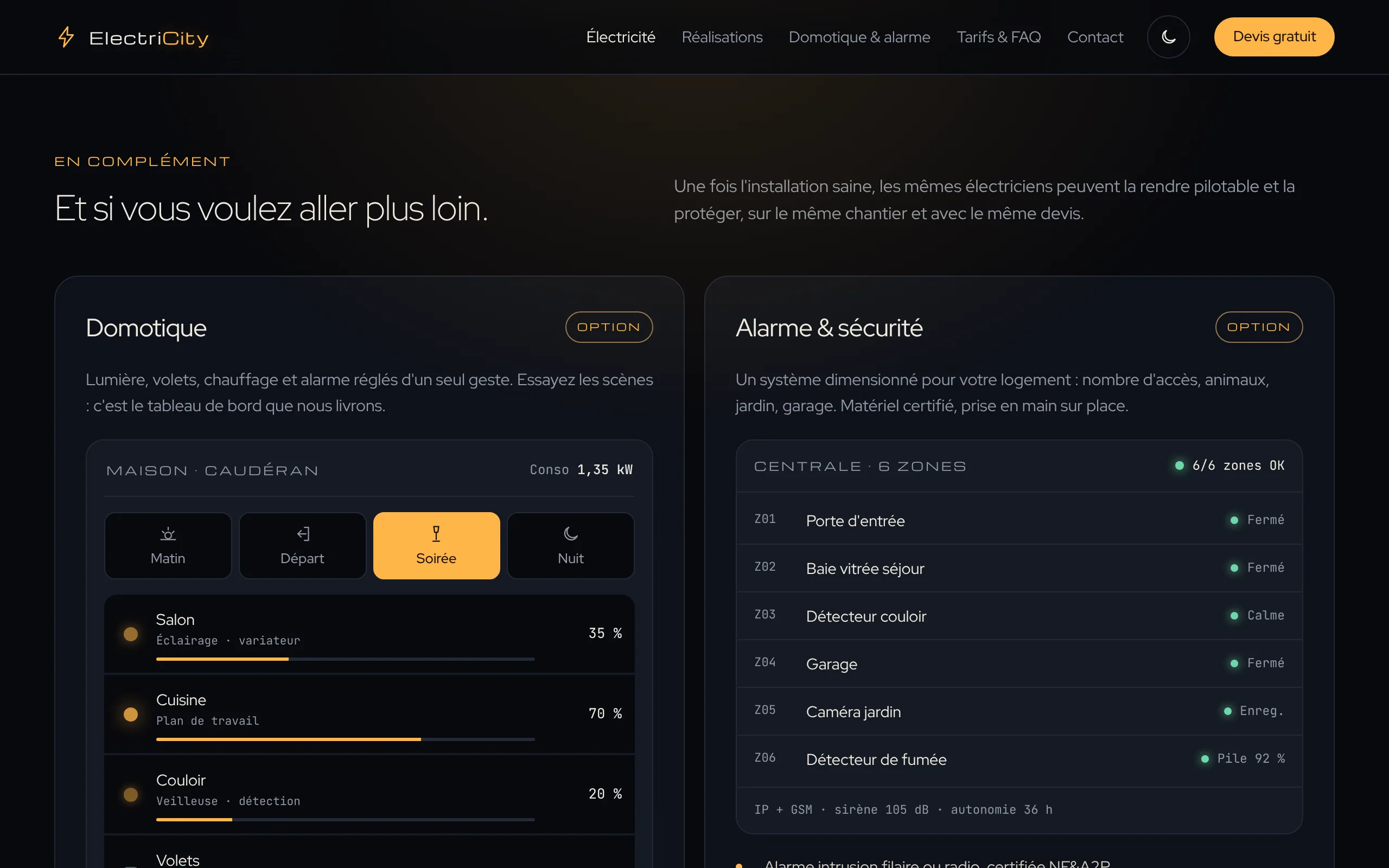 ElectriCity — Les options : domotique et alarme (écran)
