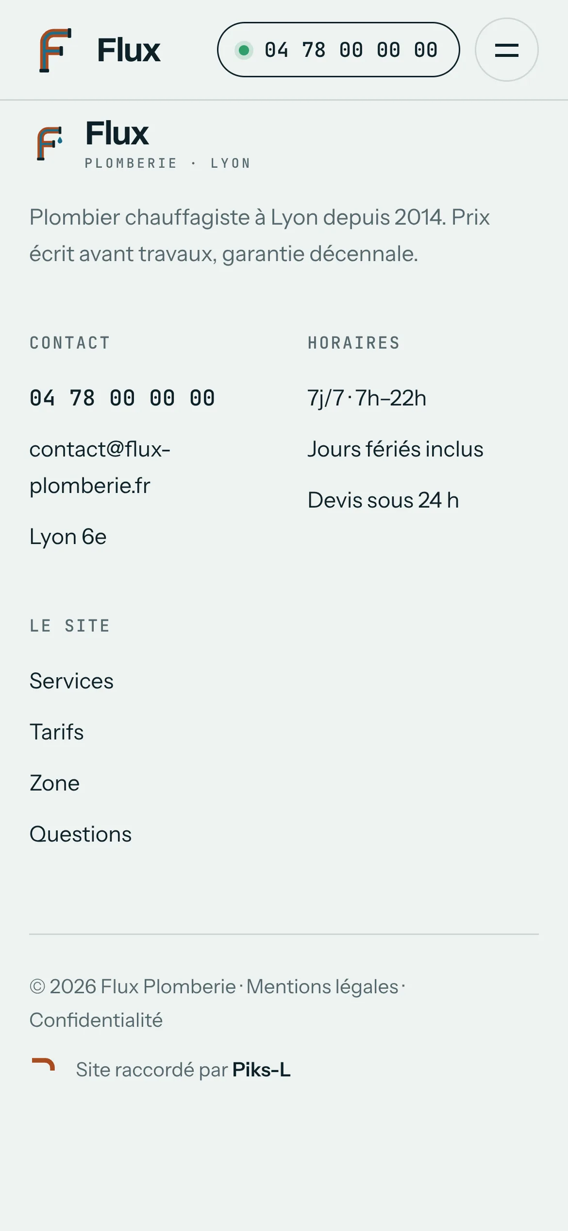 Flux Plomberie — Le pied de page (téléphone)