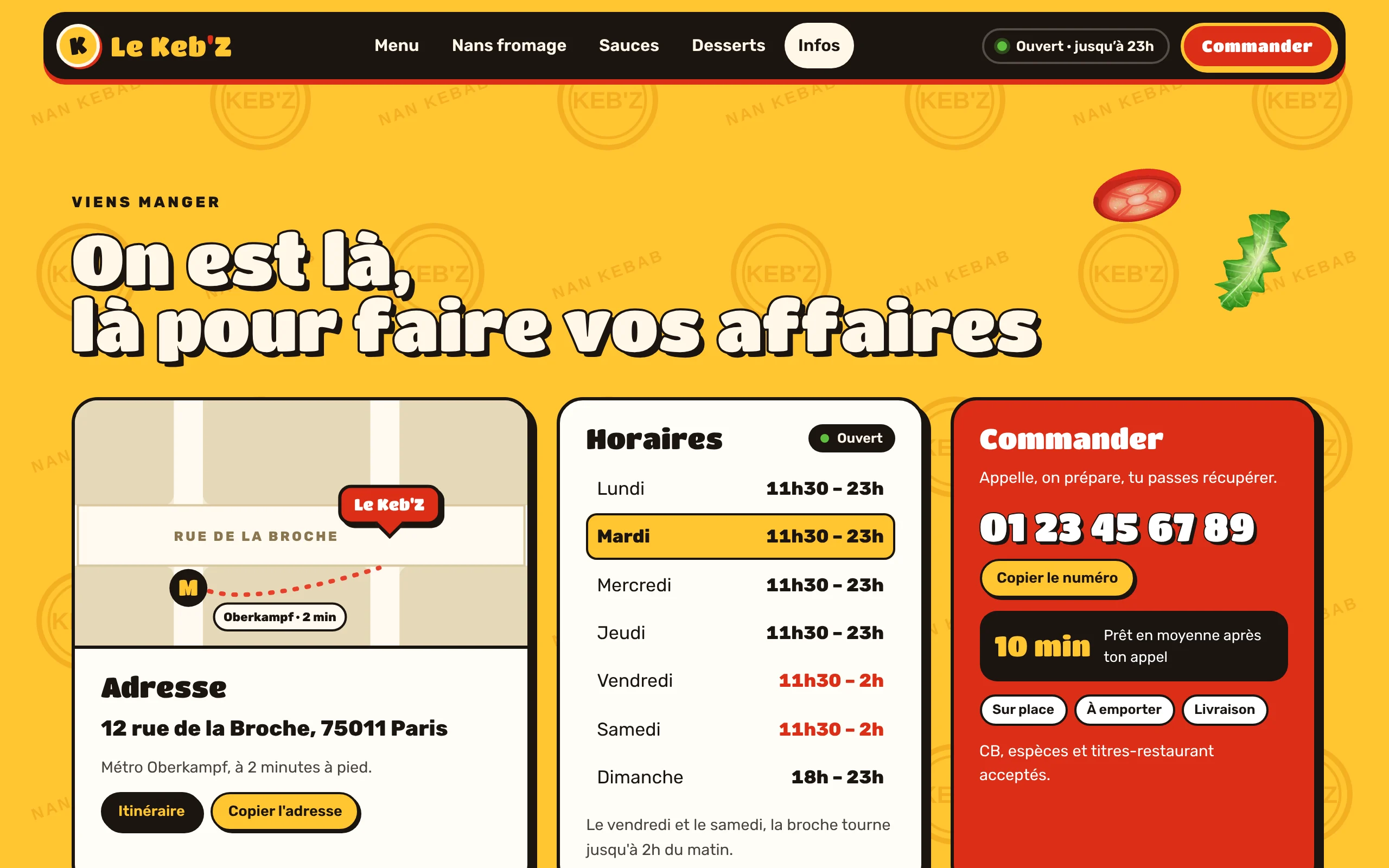 Le Keb'Z — Infos, horaires, commande (écran)