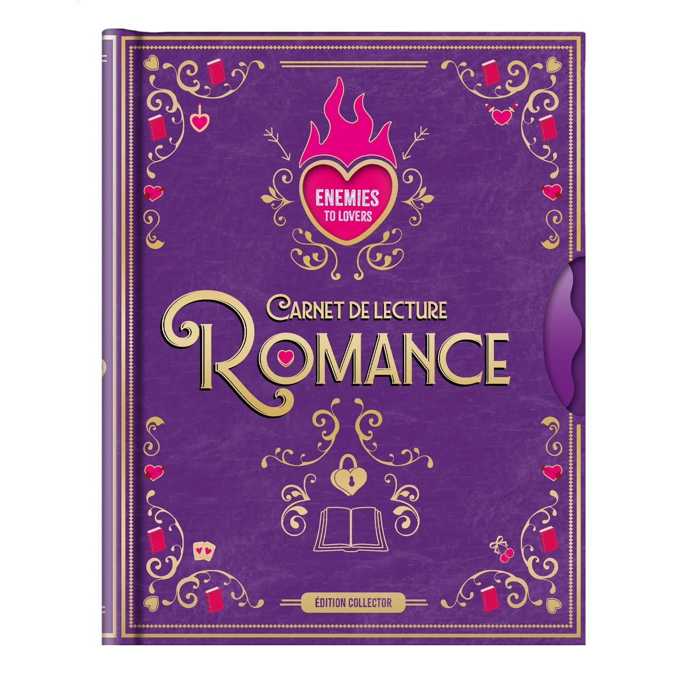 Couverture violette et dorée du Carnet de lecture Romance