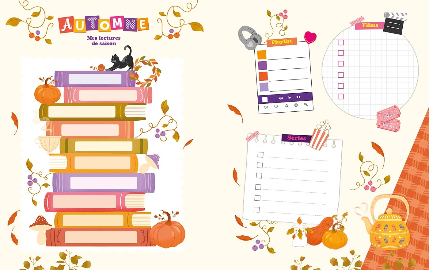 Double page automnale du carnet de lecture Romance