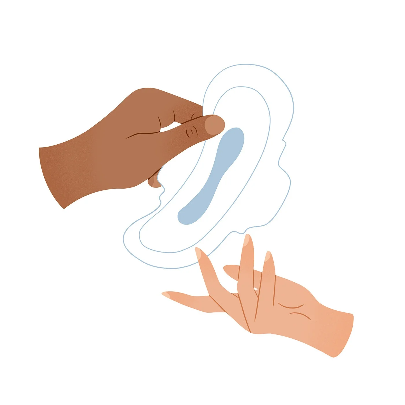 Illustration pédagogique de mains tenant une protection périodique
