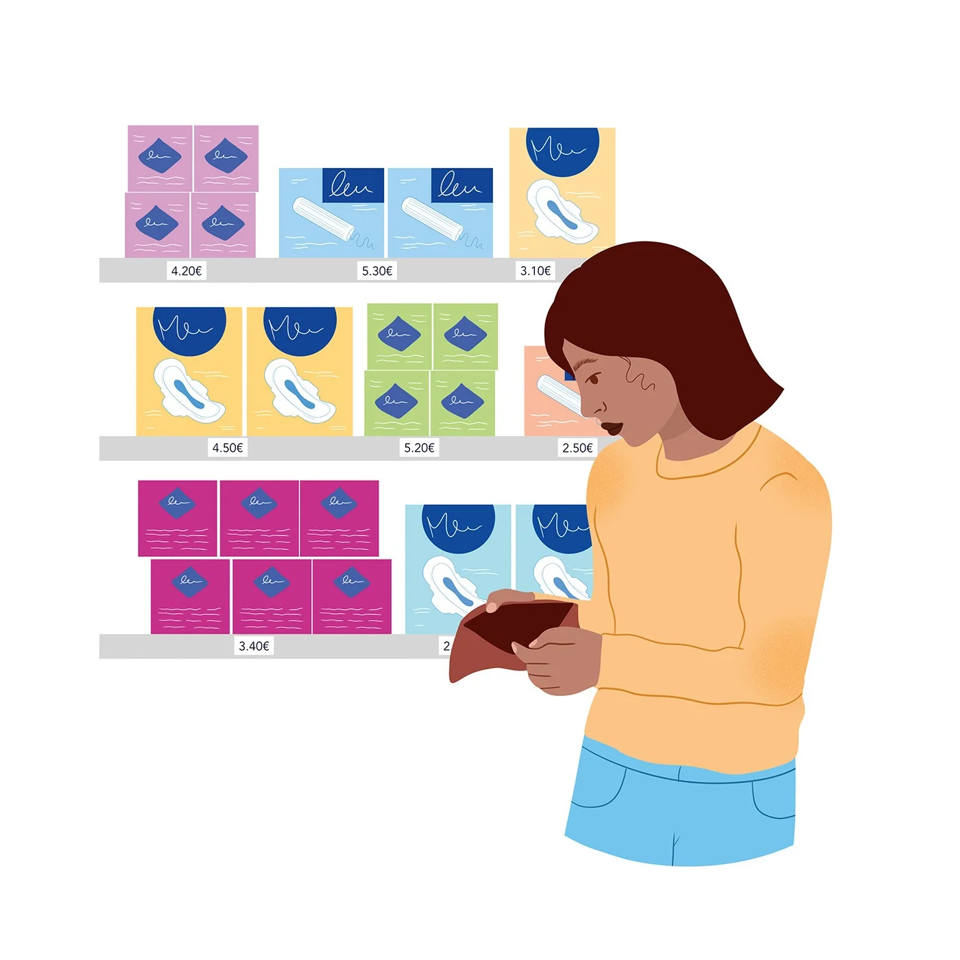 Illustration d’une jeune personne devant un rayon de protections