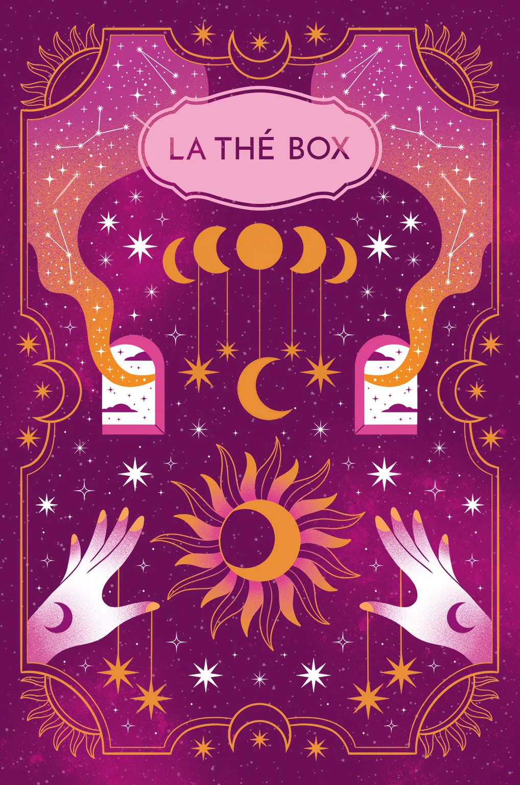 Face illustrée du coffret La Thé Box avec le soleil et la lune