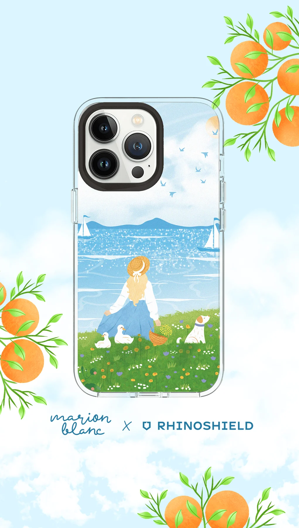 Coque RHINOSHIELD avec un paysage de mer et des agrumes
