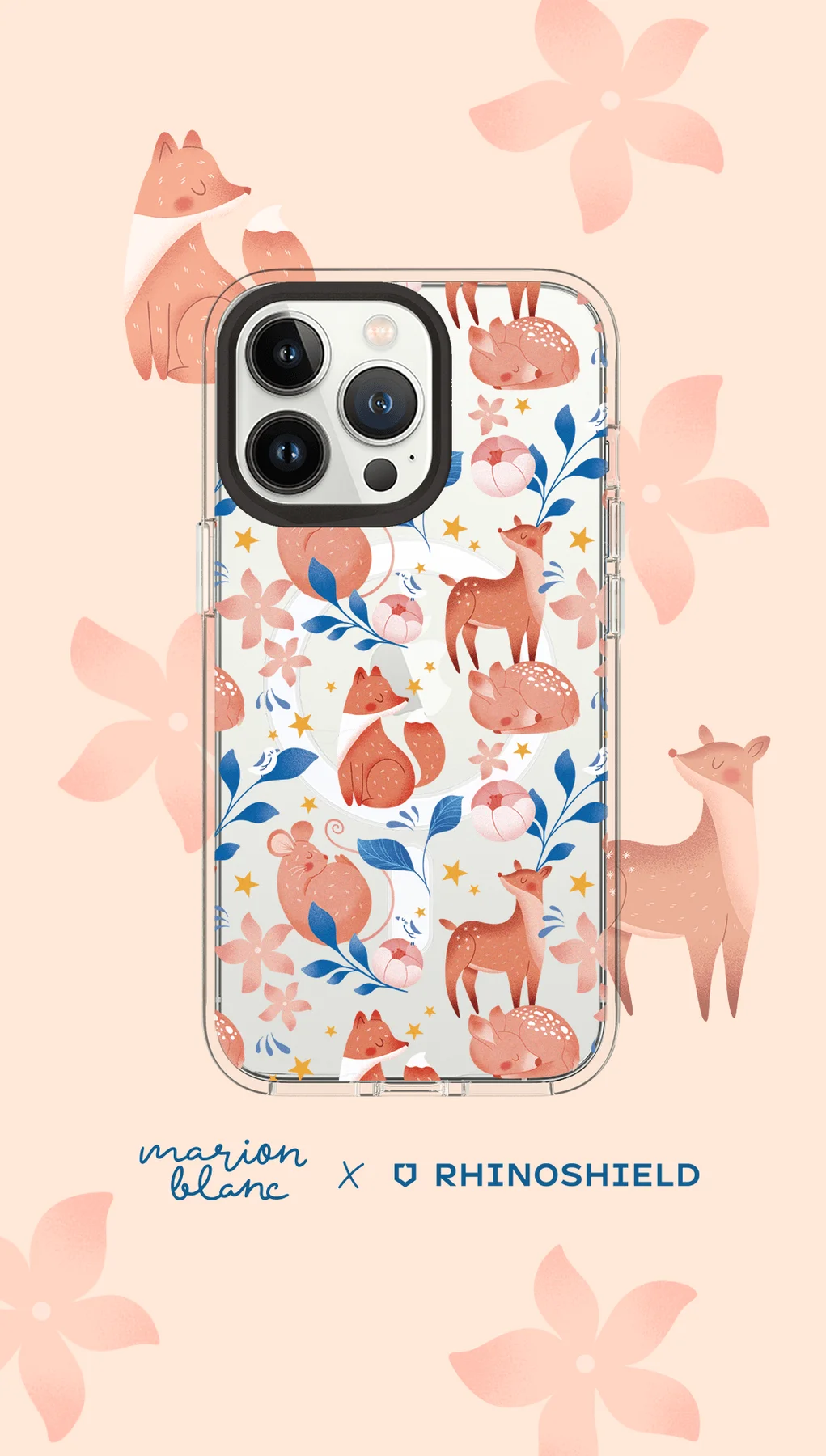 Coque RHINOSHIELD ornée d’un motif de renards et de fleurs
